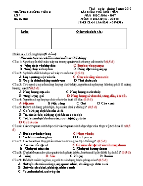 Đề kiểm tra cuối năm Khoa học lớp 5 - Năm học 2015-2016 - Trường Tiểu học Nhị Bình B
